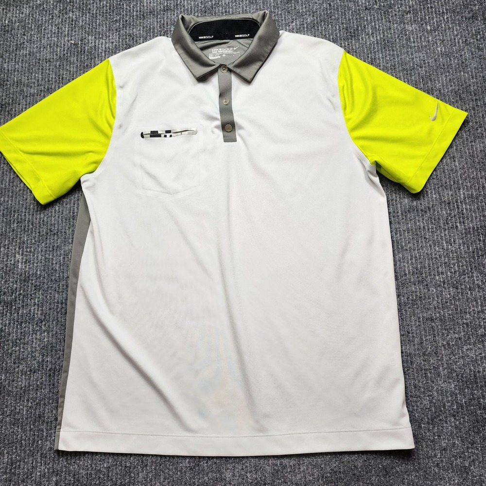Nike Golf Tour Performance Dri-FIT Polo Shirt Mens Large White Volt Grey L